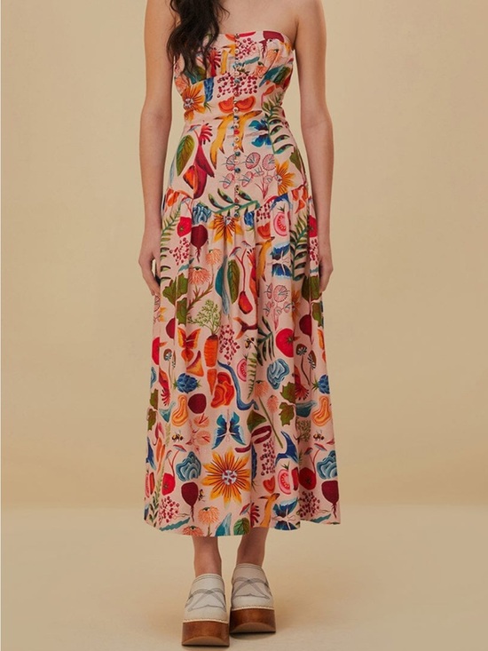 FARM Rio Dresses & Skirts - Farm Rio Printed Strapless Maxi Dress Size S